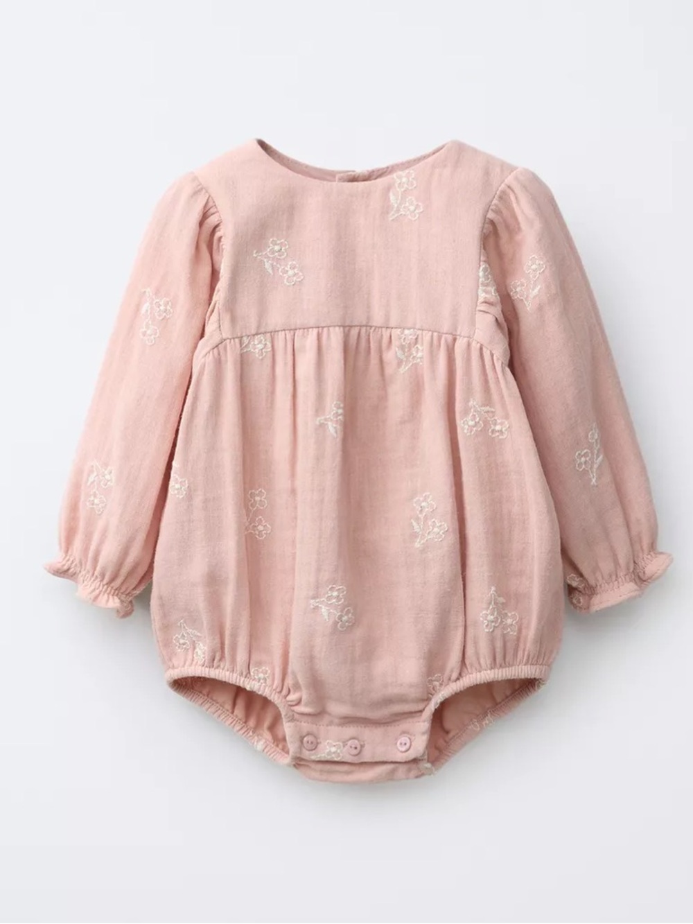Zara Pink Embroidered Long-Sleeve Baby One-Piece